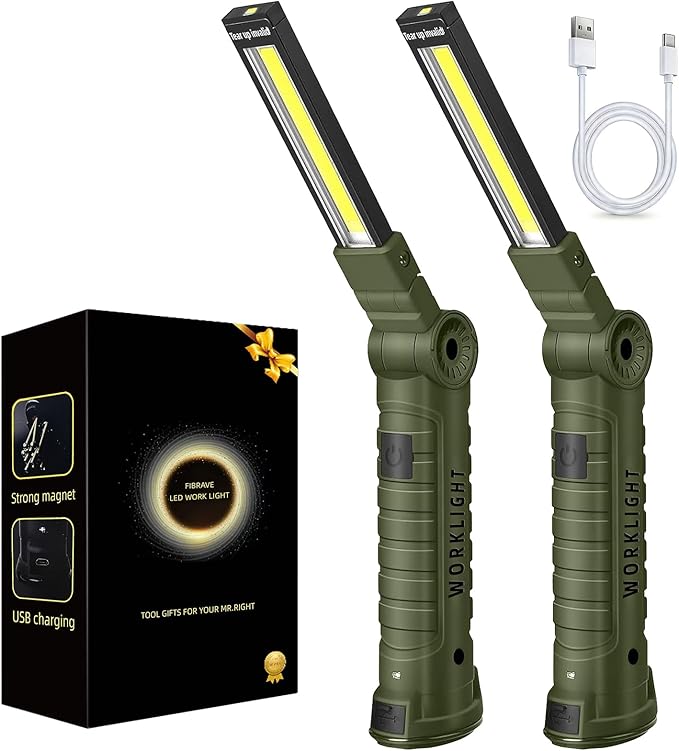LED Work Light Rechargeable Flashlight, Tool Gifts for Fathers Day Dad Hubby Men Him Husband Mechanic Torch Grill Light Inspection Lamp Magnetic Base 5 Modes 360° Rotate Car Emergency Repair Green