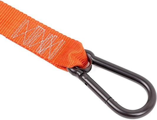 PowerTye 1.5in x 6.5ft Heavy-Duty Special Edition Ratchet Straps with Soft-Tye and Black Carabiner Hooks - 1,000 lb Working Load Limit - Made in USA - Orange/Black (Pair)