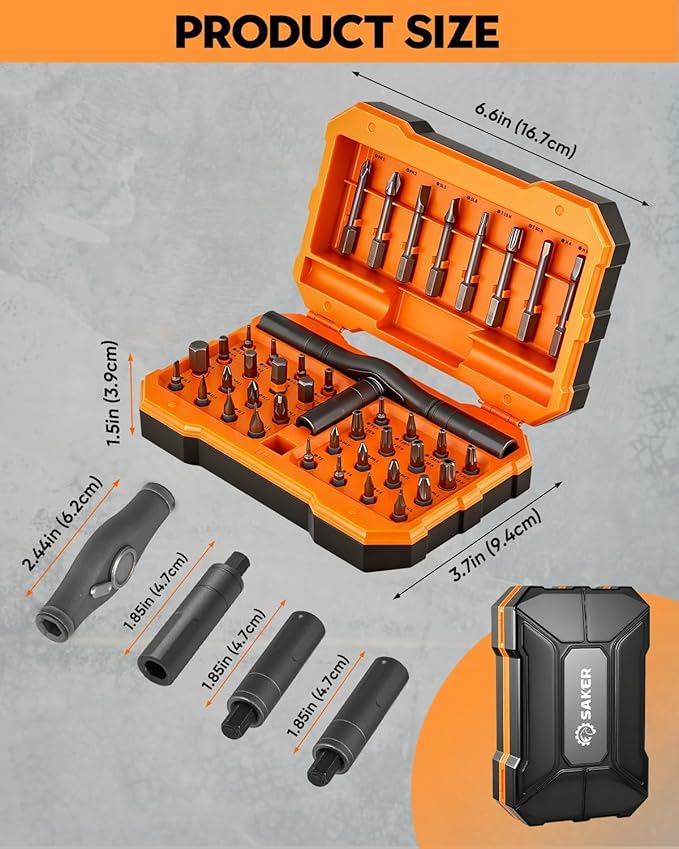 Saker 42-in-1 Magnetic Screwdriver Kit with Ratchet T Handle Multi-Bit Tool Set for Gifts Home, Computer, Bicycle, Furniture, and DIY Projects Dark Orange