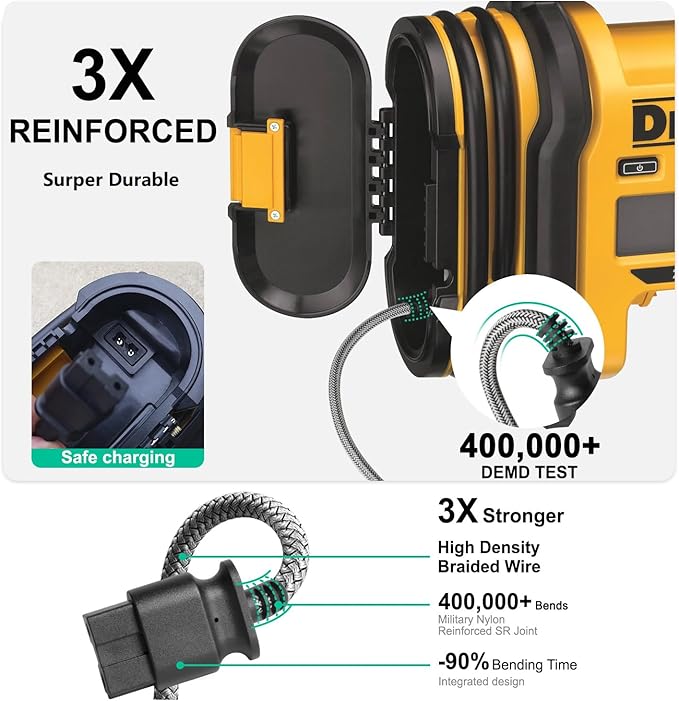 HKY 12V DC Power Cord for N506585 Dewalt Compressor Fit DEWALT Tire Inflator 20V MAX DCC020IB, DCC020IB Type 1 and 2;DCC020IB-CA,Type 1 Air Inflator Car Charging Cable Cord Plug Charger