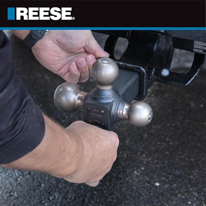 Reese Towpower 21512 Tri-Ball Trailer Hitch Ball Mount, (1-7/8 Inch, 2 Inch, 2-5/16 Inch Trailer Hitch Balls), Fits 2 Inch Square Receiver, 10,000 lbs. Capacity