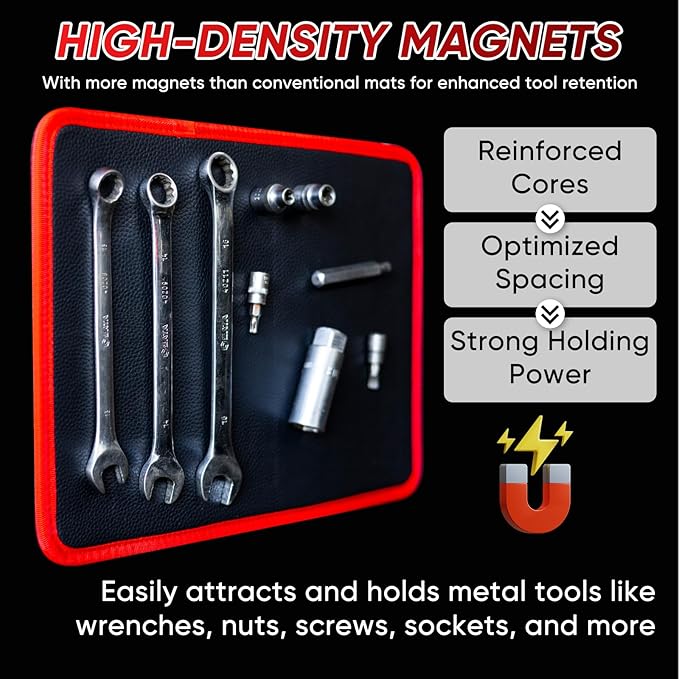 ‌Arcomin 3PC Flexible Magnetic Tool Mat & Tray Holder - Magnetic Tool Tray, Flexible Magnetic Mat, PVC & Non-Slip for Garage Workshop, Auto Repair Tools (12.8x9.8/12.6x4/6.3x5.3in)