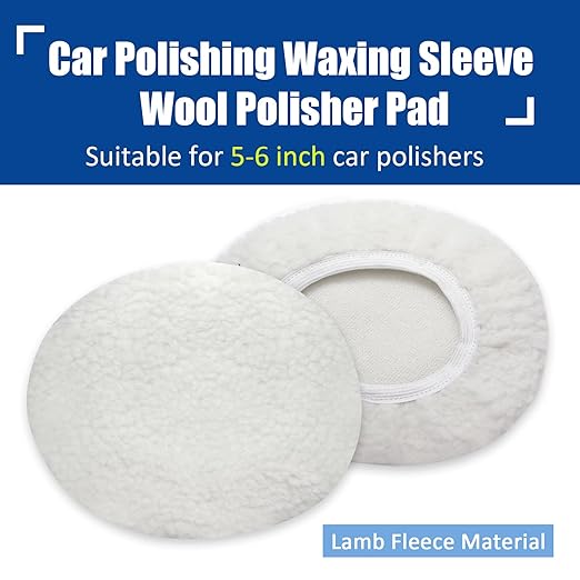 6 PCS Car Buffing Pads for 5-6 Inch Orbital Polisher, Lamb Fleece Polishing Pad Buffer Polisher Bonnets, 5-6 Inch Polishing Pads Cover Waxing Pads for Car Detailing (White)