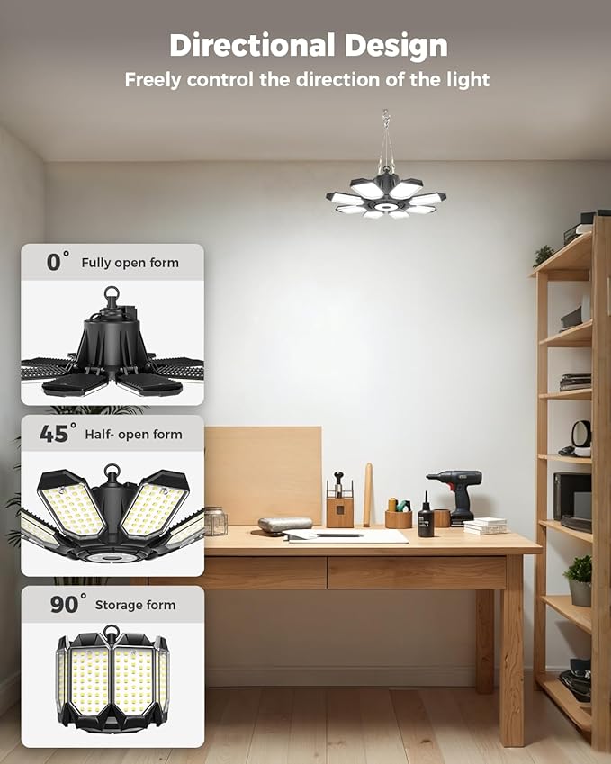 Garage Light Plug in (Built-in Outlet), 25000LM Linkable LED Shop Light w/ 9.84ft Power Cord and Switch, 6500K Hanging Work Light for Garage, Workshop, Utility Room (1 Pack)