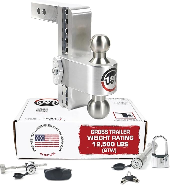 Weigh Safe Adjustable Trailer Hitch Ball Mount, 8" Adjustable Drop Hitch for 2" Receiver w/ 4 pc Keyed Alike Lock Set, Heavy Duty Aluminum Trailer Tow Hitch w/Stainless Steel Tow Balls, 12,500 GTW