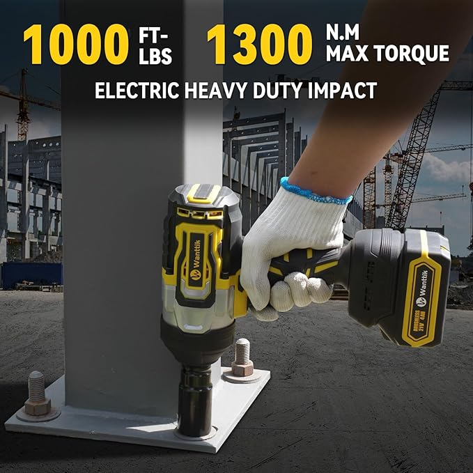 Cordless Impact Wrench 1/2 inch Impact Gun with Charger & 5 Sockets, Brushless Motor, 1000Ft-lbs, 21V, 2x4.0Ah Battery, Variable Speeds for Car/Pickup Truck/Mower/Industrial Tasks
