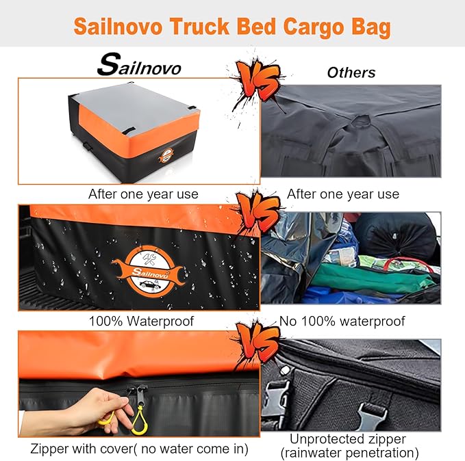 Sailnovo Truck Bed Cargo Bag, 38 Cubic ft Waterproof Cargo Bag for Truck Bed, Heavy Duty PVC Truck Cargo Bag Fits Any Truck Size with 6 Stretch Cord, Packing Bag (59''x48''x23'')