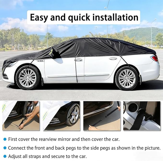 Half Car Cover All Weather Car Body Cover for All Season Sunshade Cover Snow Cover Waterproof 210D Polyester with Cotton (Fit MPV/SUV)