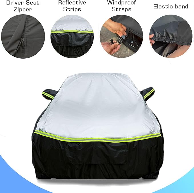 Car Cover Waterproof All Weather for Large SUV,100% Outdoor Rain UV Dust Protection. For Nissan Pathfinder, Ford Explorer/Flex，Cadillac XT6，Infiniti QX60/QX70，Kia Borrego/EV9 (SUV Length 196-208 inch)