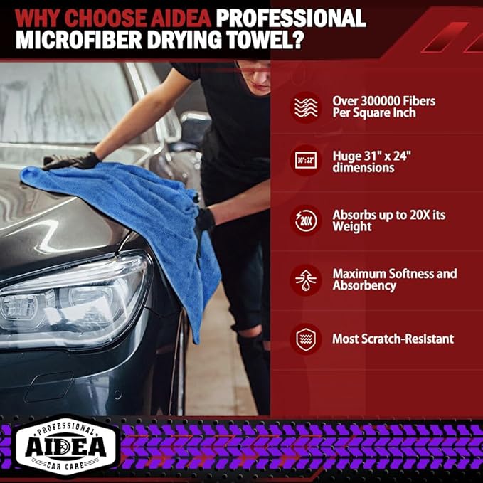 AIDEA Microfiber Cleaning Cloth for Car-12PK, Microfiber Towels for Cars-2PK, Professional Car Drying Towel