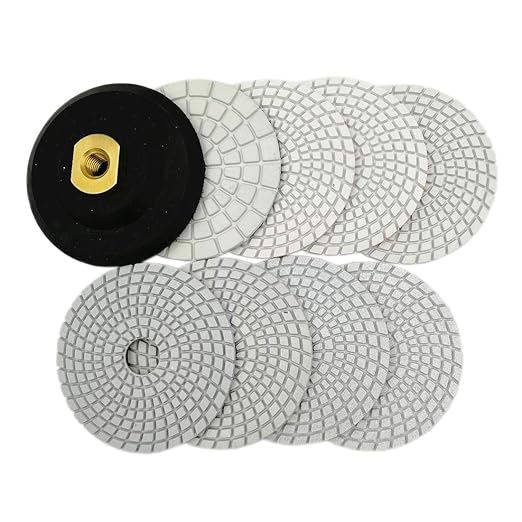 SHDIATOOL Diameter 4 Inch/100mm Diamond Wet Polishing Pads Set of 8Pcs Plus A 5/8’’-11 Rubber Backer for Marble Granite Countertop Quartz Stone Sanding Disc for Grinder, Polisher