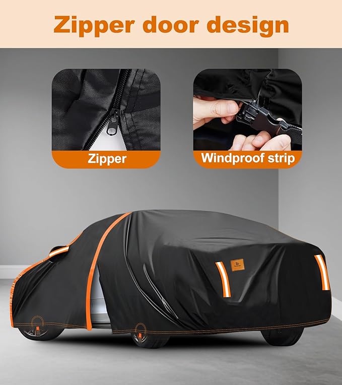 Car Cover Waterproof All Weather for Automobiles Winter Snowproof Rain UV Protection Heavy Duty Outdoor Sedan Car Cover & Car Snow Cover Universal Fit for Sedan Length Up to 188’’