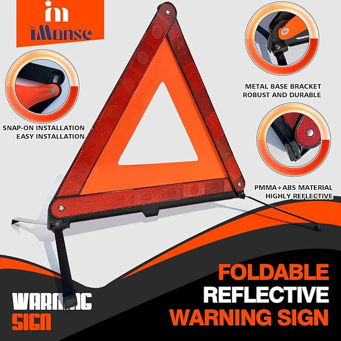 Warning Safety Triangle Kit, Emergency Roadside Warning Reflective Triangle 2 Packs with 1 LED Road Flare Light, Foldable with Storage Case for Roadside Breakdowns Emergencies