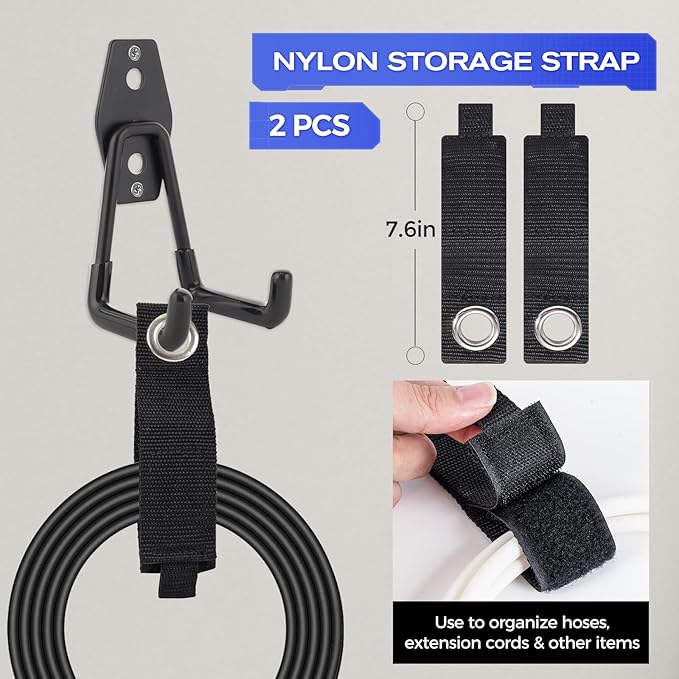 15 Packs Garage Hooks Heavy Duty, Garage Storage Hooks with Nylon Straps, Garage Organization Wall Hooks for Hanging Power and Garden Tools, Ladders, Hose, Ropes, Bulk Items,Bike Hooks for Garage