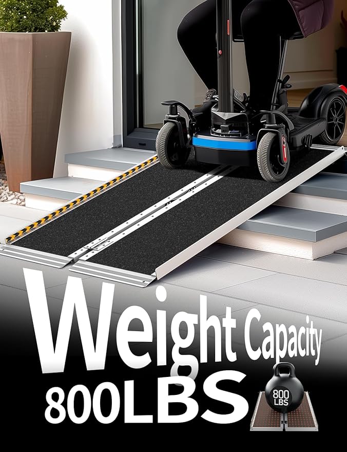 FACHNUO 4 Feet Portable Wheelchair Ramp, Non-Skid Aluminum Handicap Ramps with Handle, Folding Threshold Wheel Chair Ramp for Home Steps, Stairs, Entry, Threshold, Curbs, Stairs, 800LBS Capacity