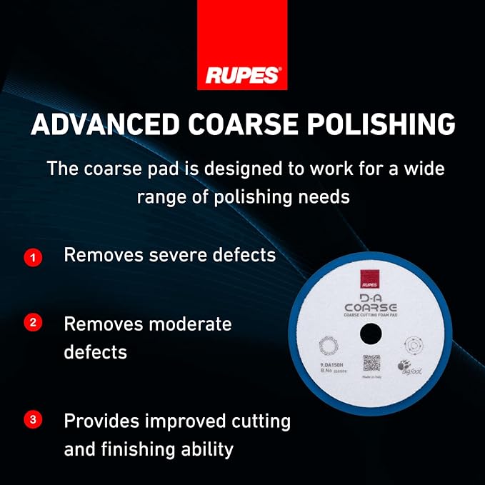 RUPES 9.DA150H Pack of 24 Blue D-A Coarse Cutting Foam Pads 150mm | Ideal for Paint Correction | Mild to Severe Defect Removal | Compatible with 5" Backing Plate