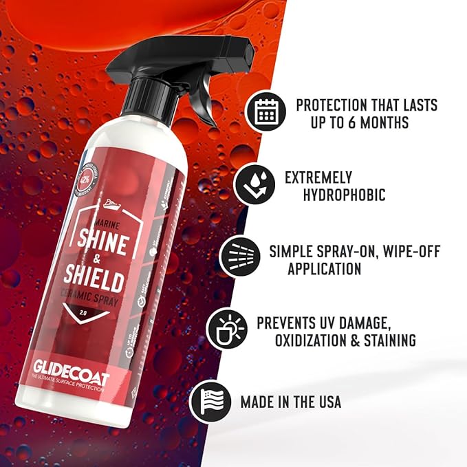 Glidecoat Marine Shine & Shield | 42% Ceramic Spray | Better than Boat Wax | Hydrophobic Spray with UV Protection | Marine Sealant Ceramic Spray | Sealant Boat Maintenance | 16oz