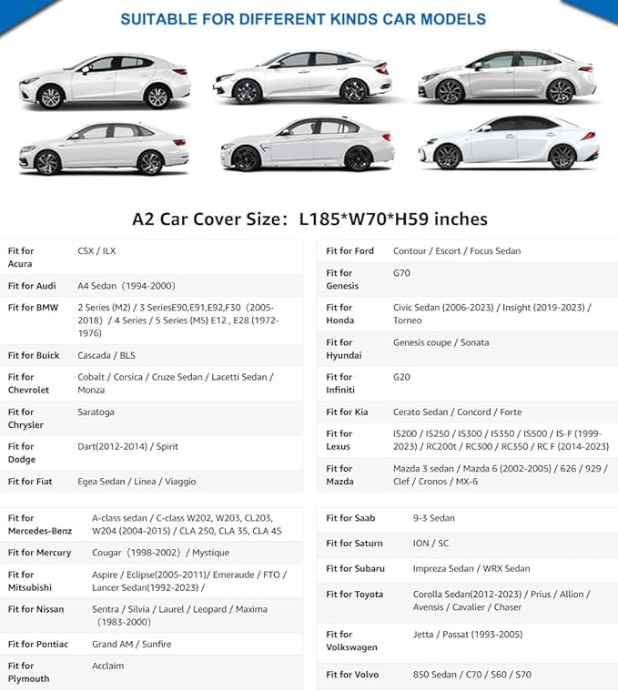 KouKou 6 Layers Car Cover Waterproof All Weather for Automobiles, Outdoor Full Exterior Covers Universal Fit BMW 3 Series 328i 330i, Toyota Corolla,Honda Civic,Chevy Cruze etc.(178 to 185 inches)