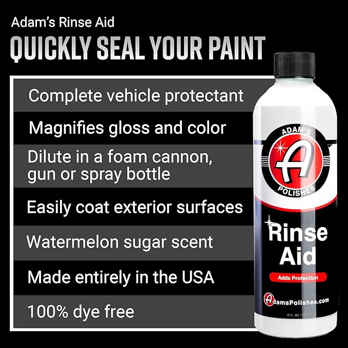 Adam's Polishes Rinse Aid 16oz - Enhances Gloss, Slickness, Color - Use With Foam Gun or Foam Cannon - Ceramic Coating Silica Infused Complete Vehicle Protectant and Exterior Sealant