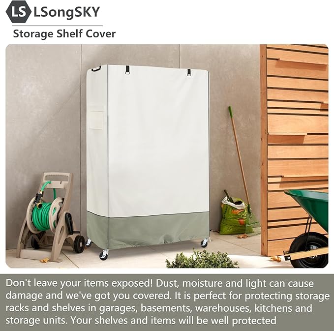 Shelf Cover Waterproof,Shelf Covers for Wire Shelving,Waterproof &Dustproof Heavy Duty Storage Shelves Cover,Keep Garage,Closet,Kitchen,Yard Neat,Fits Racks 48" W x 18" D x 72" H,Beige