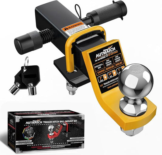 AUTMATCH Trailer Hitch Ball Mount with 2 Inch Hitch Ball - Fits 2" Receiver with Hitch Tightener, 8000Lbs Capacity Ball Hitch, 2-Inch Drop with 5/8" Hitch Lock Pin, Yellow & Black