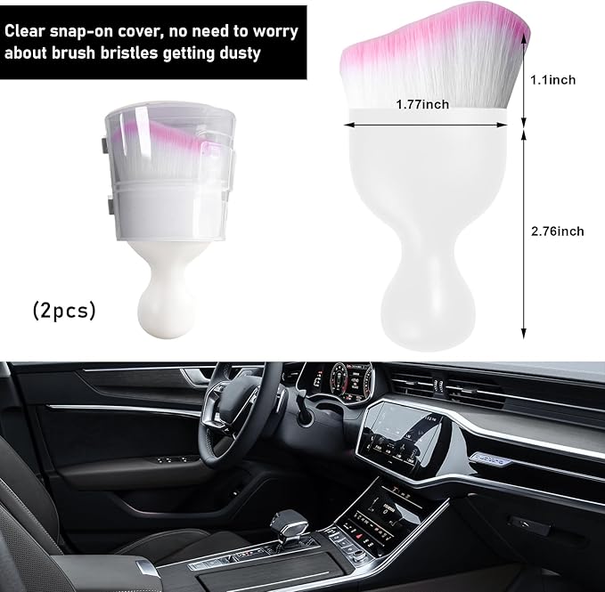 Ziciner 2 PCS Car Detailing Brush, Curved Soft Bristles Auto Removal Dust Collectors, Universal Vehicle Dashboard, Air Conditioner Vents etc Interior Cleaning Tool Accessory (White/White/Pink)