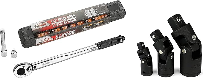 EPAuto 1/2-inch Drive Click Torque Wrench + Impact Universal Joint Set