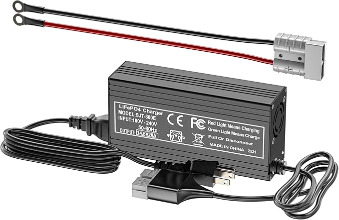 12V 20A Lithium Battery Charger 14.6V LiFePO4 Battery Charger with Quick Connector Automatic Smart & Maintenance for Deep Cycle Rechargeable Battery Boat RV