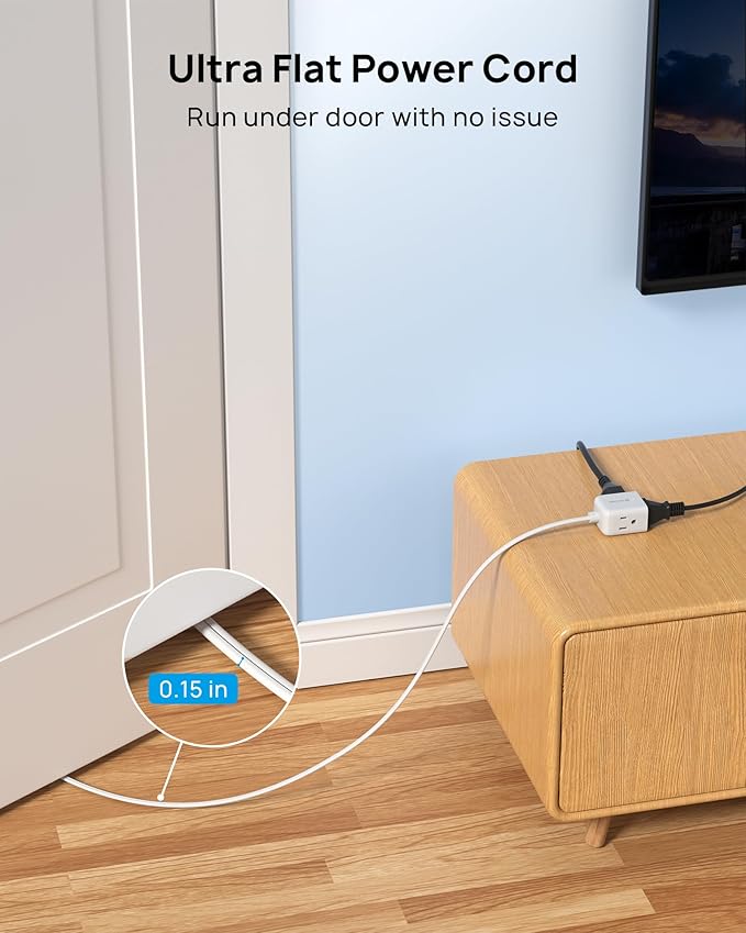 TROND Indoor 2 Prong to 3 Prong Extension Cord - Polarized Flat Plug 3 Outlet Extension 15ft, 16 Gauge Cable, 1625W for Non-Ground Socket in Old House School Home Office Kitchen Dorm Room, White
