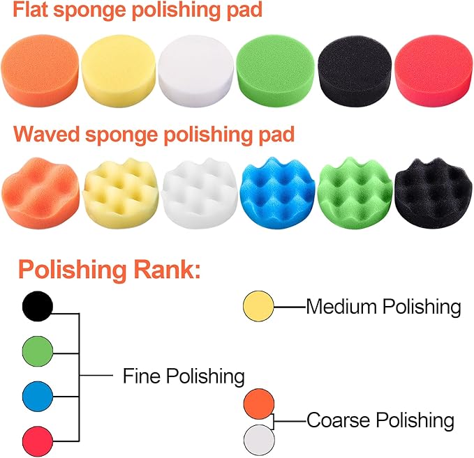 SIQUK 23 Pieces 5 Inch Buffing Pads Car Polisher Bonnets Foam Polishing Pad Kit Wax Buffer Polish Pads Car Buffer Attachment for Drill