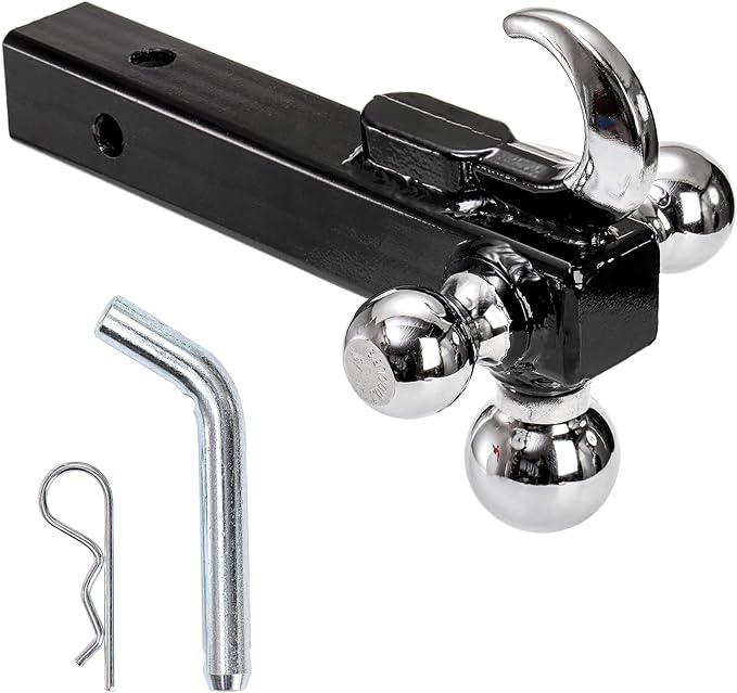 Yopay Trailer Hitch Tri-Ball Mount with Hook, Tactical Tow Hook, 3 Ball Truck Hitch, Sizes 1-7/8", 2" and 2-5/16", Fits 2 Inch Hitch Receiver