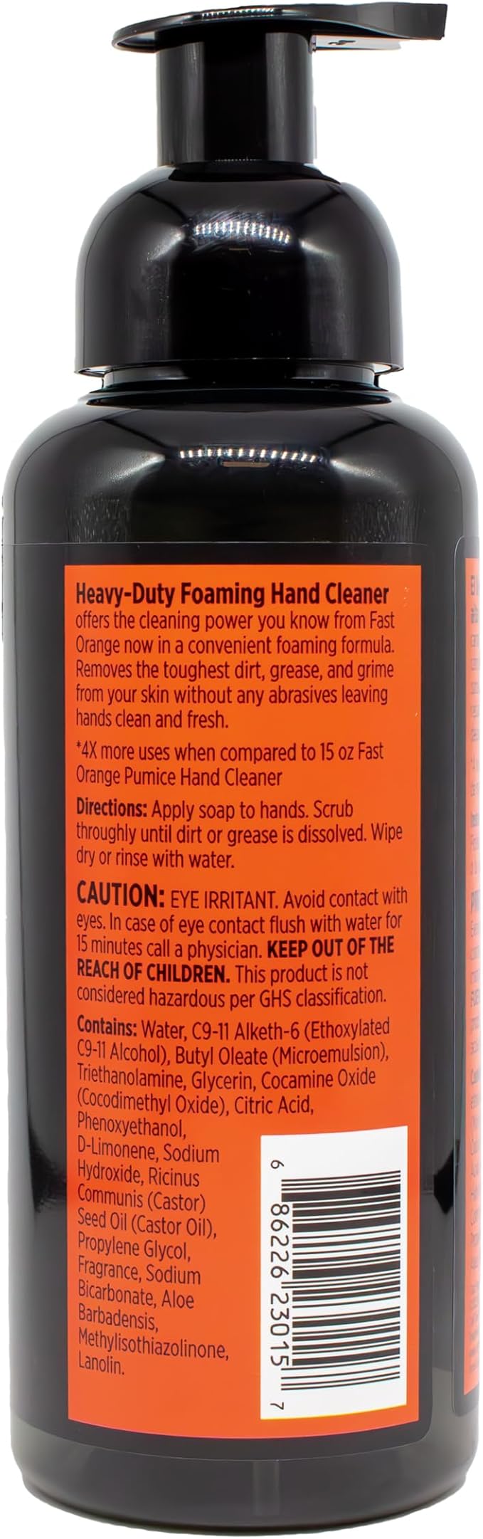 Fast Orange Heavy-Duty Foaming Hand Cleaner 23015, Cleans Grease, Grime & Oil for Garage & Home Use, New and Improved Skin-Conditioning Formula 10 Times More Uses/Bottle, 15 Fl Oz.