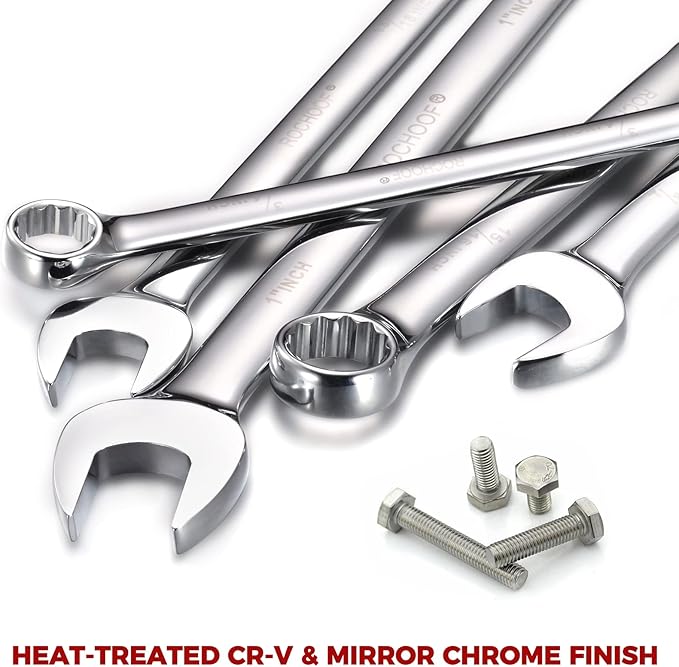 Combination Wrench Set,32-Piece Chrome Vanadium Steel Wrench Set 12-Point SAE & Metric Wrenches 1/4"-1" and 7-22mm with Rolling Pouch