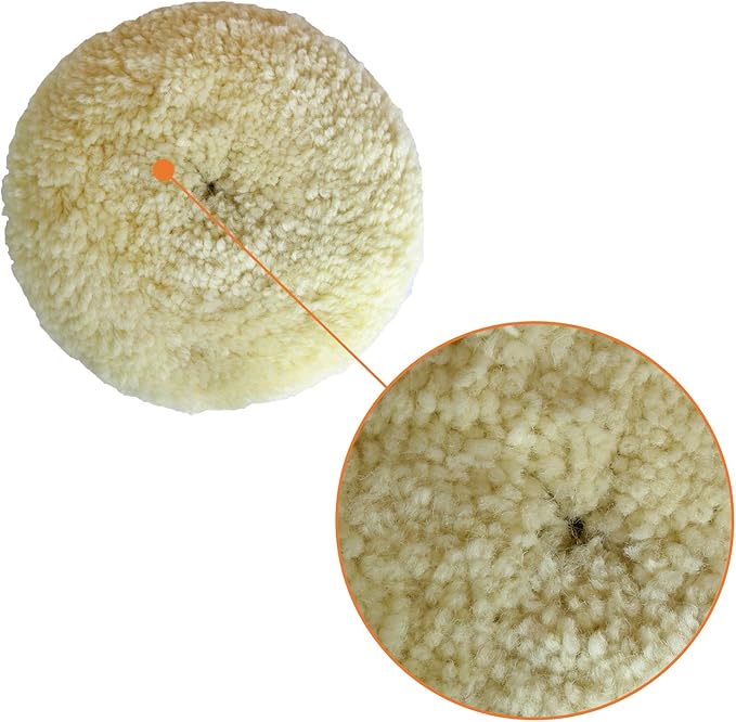 Wool Buffing Pad Kit 5" 3PCS 100% Natural Wool Car Auto Hook and Loop Grip Buffing Pad for Compound Cutting & Polishing for Car,Boats, Trucks and RVs Polishing Motorcycle Washing Machine