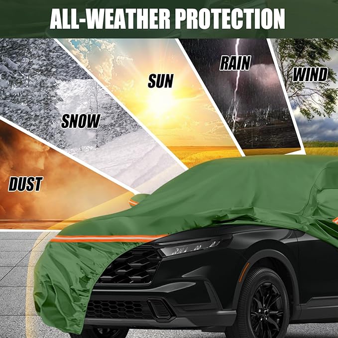 Waterproof Car Covers Replace for 2002-2025 Honda CRV, Multilayer Heavy Duty with Cotton Liner All Weather Custom-fit Car Cover with Zipper Door, Windproof Bands for Snow Rain Dust Protection