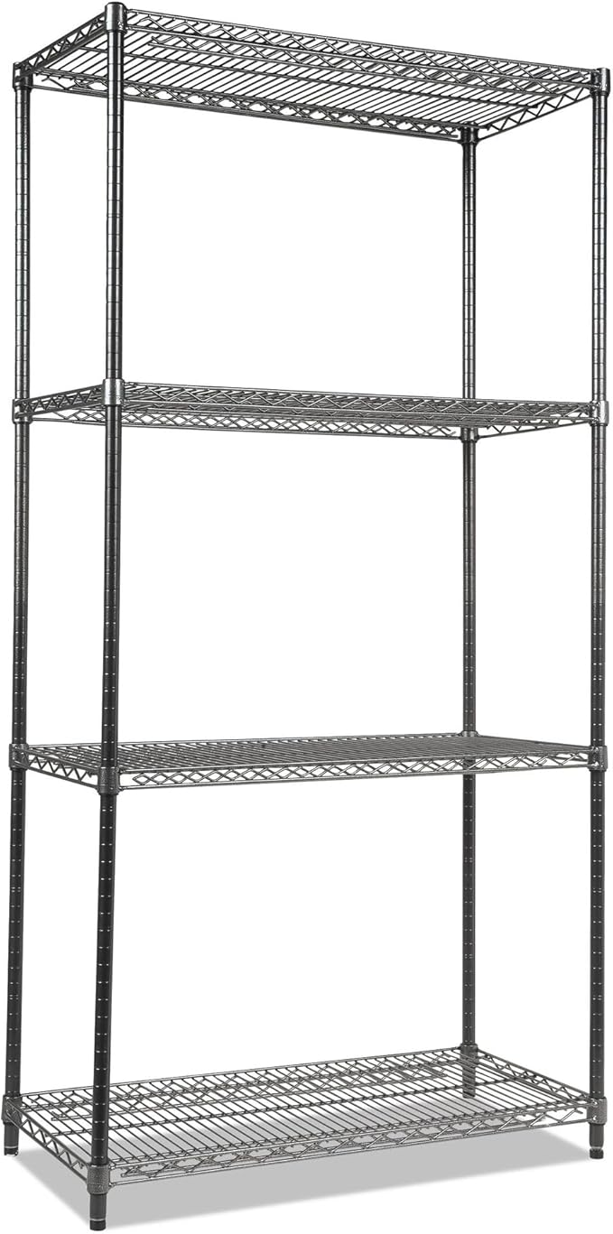 Alera Wire Shelving Starter Kit, Four-Shelf, 36w x 18d x 72h, Black Anthracite