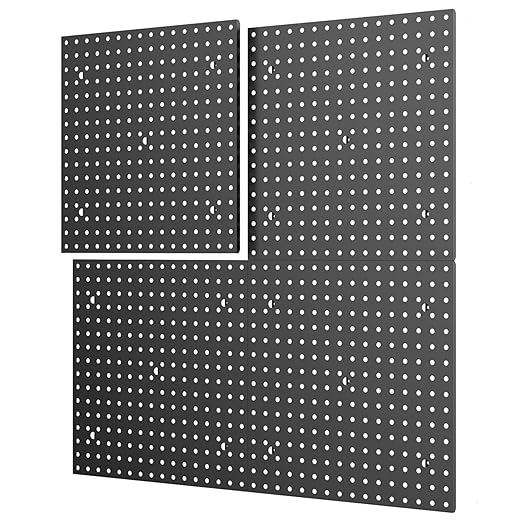 TORACK 4 PCS 16 x16 in Pegboard Panels for Wall Garage Tools Organizer Pegboard for Workbench, Modular Peg Board Tool Board(Pack of 4, Black)