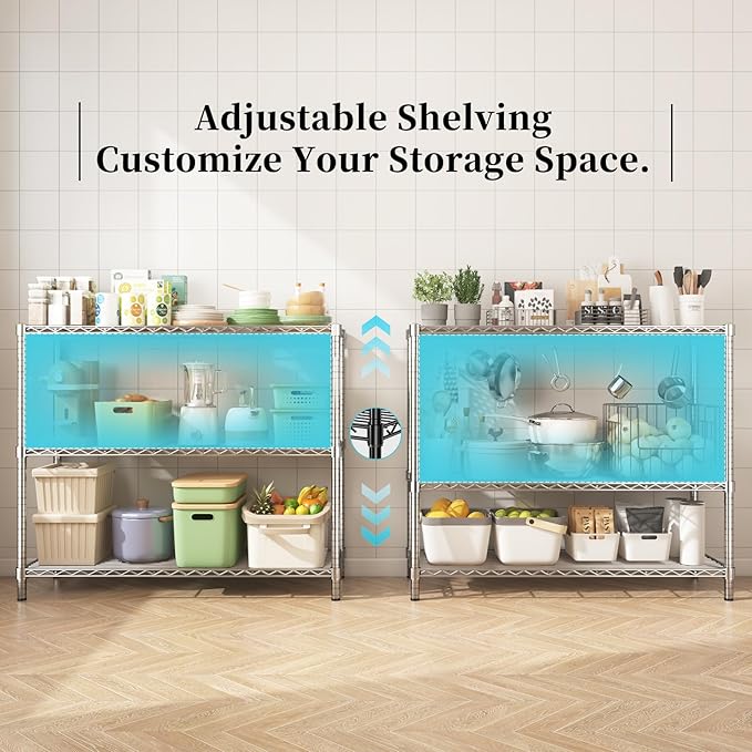 45" W x 20" D x 47" H Heavy Duty Wire Shelving Unit, 3-Tier Utility Storage Rack 1200 lbs Capacity, Adjustable Garage Shelves for Kitchen Garage Pantry, Easy Assembly