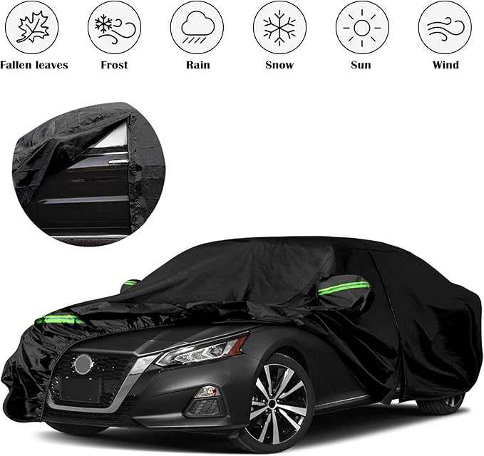 Waterproof Car Covers Replace for 2002-2025 Nissan Altima, 6 Layers All Weather Custom-fit Car Cover with Zipper Door & Windproof Bands for Snow Rain Dust Hail Protection (Altima)