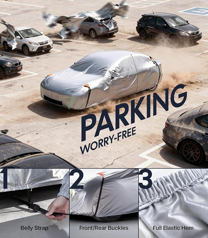 Wigoo Tesla Model 3 Car Cover Accessories (2017–2026), Custom Fit All-Weather Outdoor, Waterproof UV Sun & Heat Protection, Ventilated Design, Windproof, Smooth Paint-Safe Lining, Charging Port Zipper