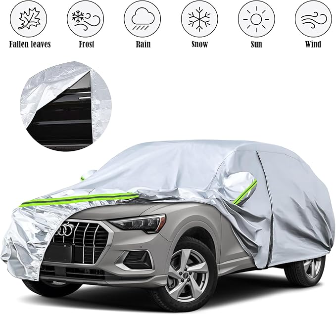 Waterproof Car Covers Replace for 2012-2025 Audi Q3, 6 Layers Silver All Weather Custom-fit Car Cover with Zipper Door & Windproof Bands for Snow Rain Dust Hail Protection