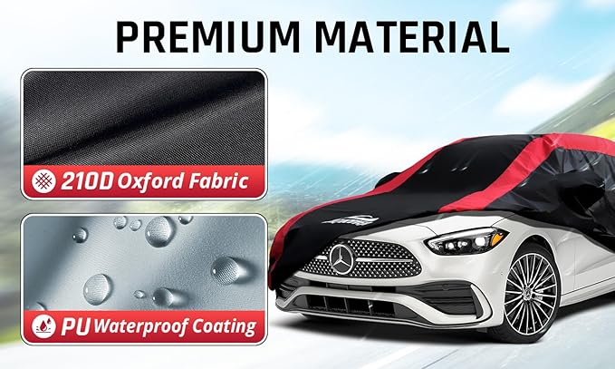 Car Cover Custom Fit for Benz C-Class 2008-2005, BMW 3 Series 2007-2025, Audi A4/S4 2010-2025, Car Cover Waterproof All Weather Outdoor Protection with Red Strip Design