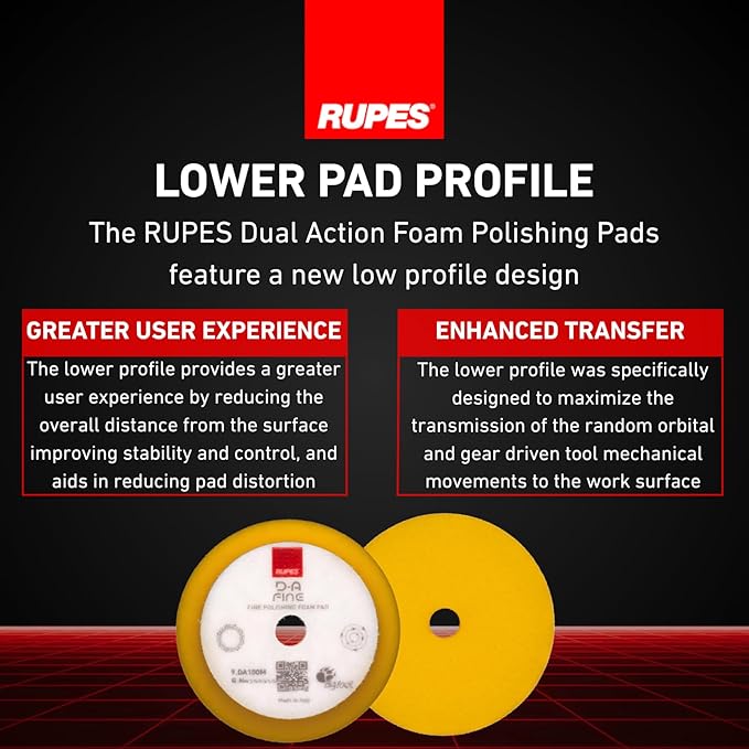 RUPES 9.DA100M Pack of 48 Yellow D-A Fine Finishing Foam Pads 100mm | Ideal for Paint Correction & Gloss Enhancement | Compatible with 4" Backing Plate | Moderate to Fine Defect Removal