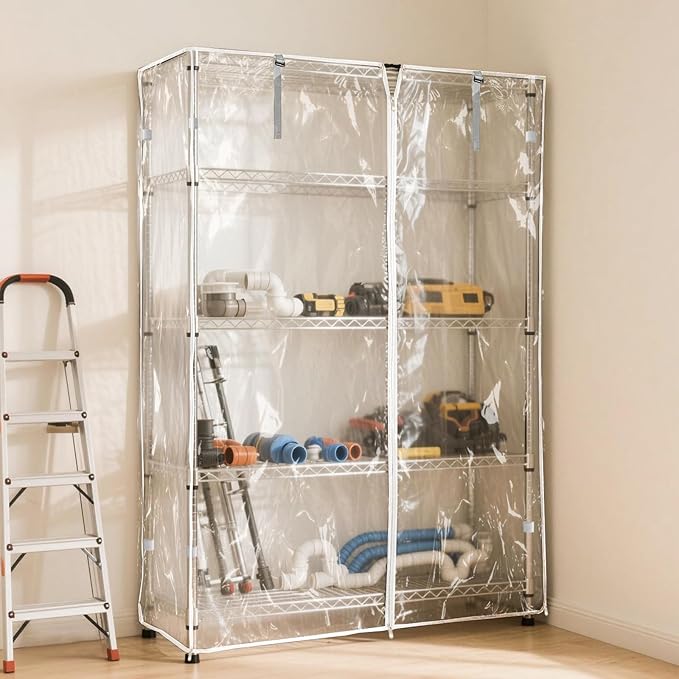 okcool Waterproof Shelf Cover,All Clear Wire Shelf Cover with Zipper,Transparent PVC Clearly Visible.(Fits 48" Wx24 Dx72 H Shelves)
