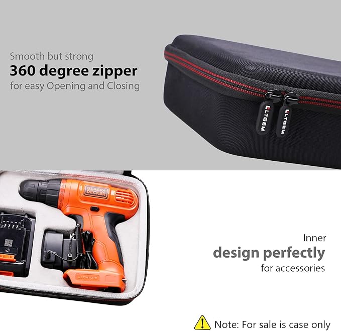 LTGEM EVA Hard Case for DECKER 20V MAX Cordless Drill (LDX120C/LD120VA) and Accessories - Protective Carrying Storage Bag (Sale Case Only)