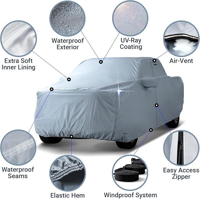 iCarCover 18-Layer Premium Truck Car Cover Waterproof All Weather, Rain Snow UV Sun Protection Full Car Covers, F-150, Silverado 2500 3500, C/K 2500 3500, Sierra, Tundra, Size T73 (See Size Chart)
