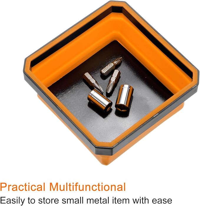 HARFINGTON Collapsible Magnetic Parts Tray Foldable Tool Trays Square Small Metal Parts Organiser for Fixing Screw Bolts Nuts Washers Pins, Orange