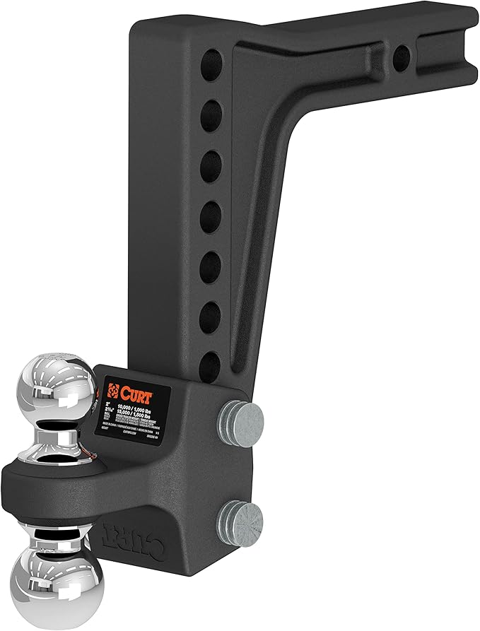 CURT 45936 Deep-Drop Adjustable Trailer Hitch Ball Mount with Dual Ball, 2" Shank, Up to 15,000 lbs