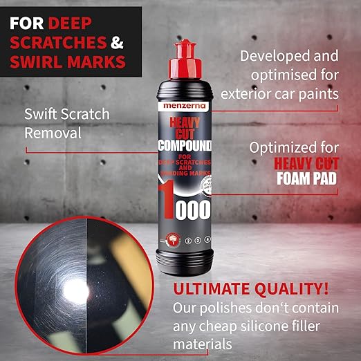 menzerna Heavy Cut Compound 1000" I Abrasive Polishing Compound for Deep Scratches, Sanding Marks, Swirls & Holograms I Buffing and Polishing Compound for Scratch Repair I Silicone Free I 8 fl oz.