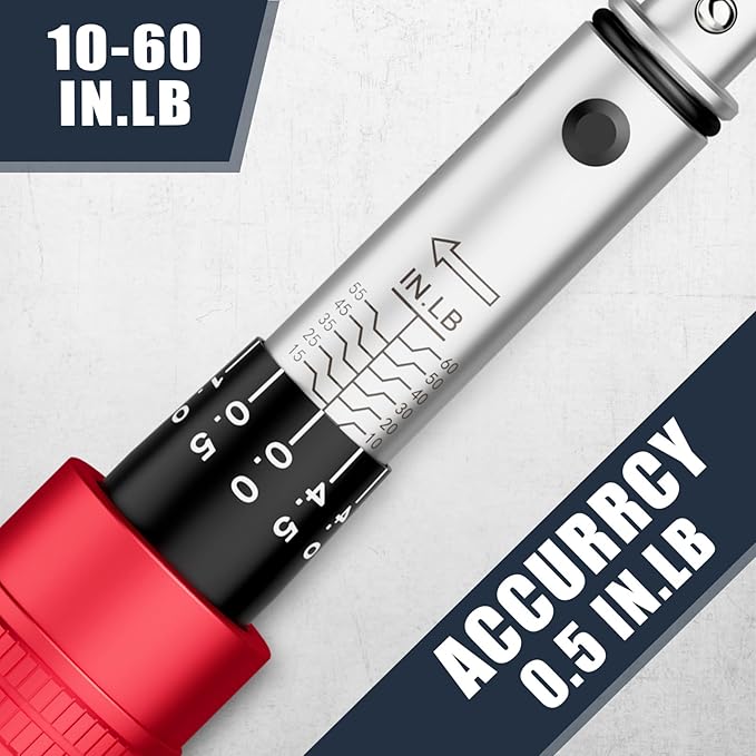VANPO Spoke Torque Wrench 10–60 in-lb, 1/4" Drive Small Torque Wrench Kit with 9 Spoke Wrench Heads (5.1-6.9mm) & Spline, Motorcycle Spoke Wrench for Mountain, Road Bike & Motorcycle Wheel Maintenance